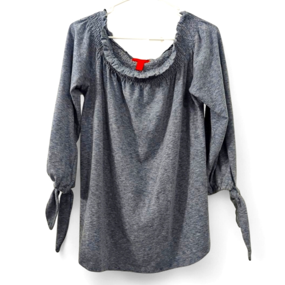 Chelsea & Violet Blue-Gray Top with Tie Sleeves